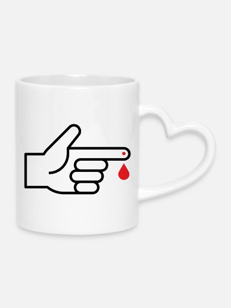 Blutzuckermessung, Blutzucker, Bluttest - Tasse mit Herzhenkel - Weiß