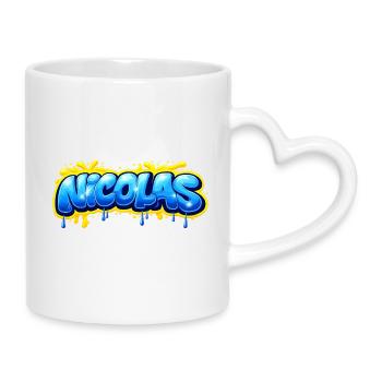 NICOLAS GRAFFITI NAME FOR PERFECT GIFT PRINTABLE - Mug with Heart-Shaped Handle - white - Right