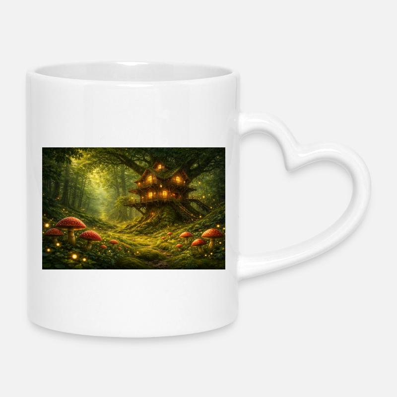 Baumhaus im Feenwald - Tasse mit Herzhenkel - Weiß