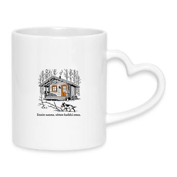 Waldhaus sketch with dog - Mug with Heart-Shaped Handle - white - Right