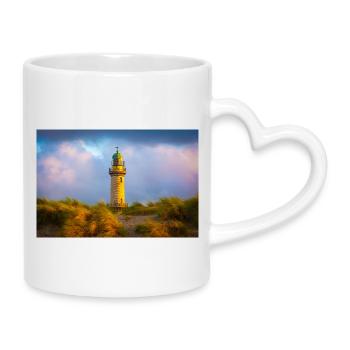 Leuchtturm Warnemünde am Abend - Tasse mit Herzhenkel - Weiß - Rechts
