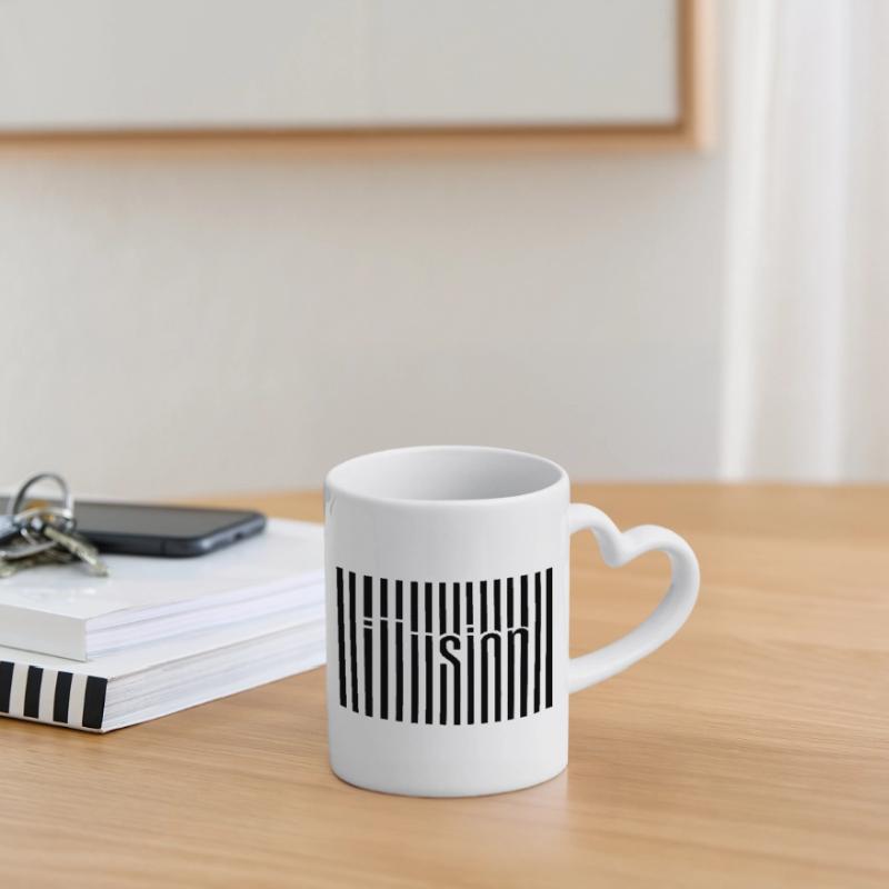 Illusion Barcode Text Art Mug with Heart-Shaped Handle