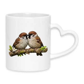 Embrasser des moineaux sur une branche - Mug avec anse en forme de cœur - blanc - Droite