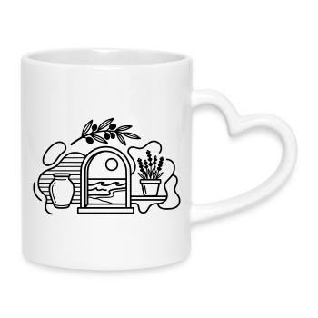 Mediterranean Breeze Olive Branch and Aegean View - Mug with Heart-Shaped Handle - white - Right