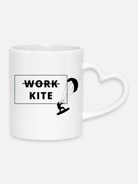 Kitesurfing, no work - kite - Tasse mit Herzhenkel - Weiß