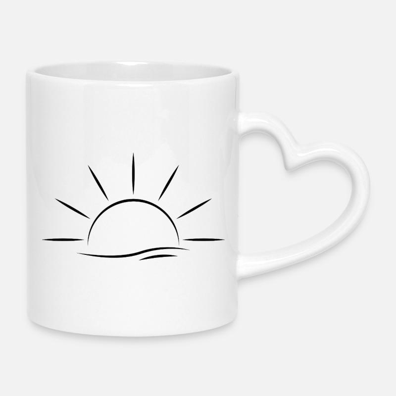 Sunrise and Waves black - Minimal Design - Mug with Heart-Shaped Handle - white