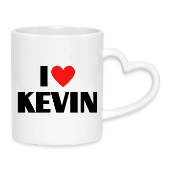 J'aime Kevin Red Heart Love Fan Gift - Mug avec anse en forme de cœur - blanc - Droite