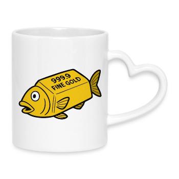 Comic Cartoon Goldfish Gold Bar Fine Gold Fish - Mug with Heart-Shaped Handle - white - Right