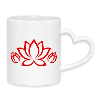 Roter Lotus Silhouette – Florales Mandala Muster - Tasse mit Herzhenkel - Weiß - Rechts
