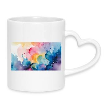 Aquarellfarben Explosion Kunst Design - Tasse mit Herzhenkel - Weiß - Rechts