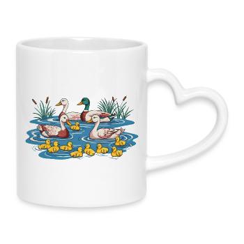 Scène de l’étang de la famille de canards - Mug avec anse en forme de cœur - blanc - Droite