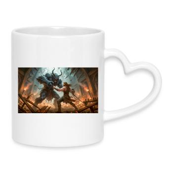 Beowulf Battles the Monster Grendel at Night nordi - Mug with Heart-Shaped Handle - white - Right