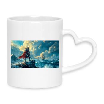 Beowulf stellt sich dem Schicksal, das auf ihn wartet, nordische Saga - Tasse mit Herzhenkel - Weiß - Rechts