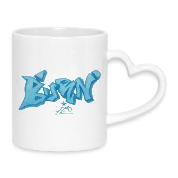 Blaues Graffiti Bevin Style - Tasse mit Herzhenkel - Weiß - Rechts
