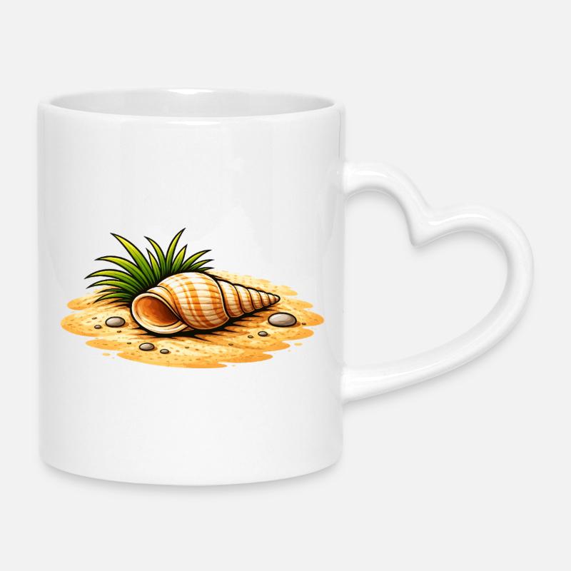 Seashell Beach Illustration Maritime Coastal Motif - Mug with Heart-Shaped Handle - white