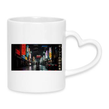 Nightlife Tokyo's Neon Street - Mug with Heart-Shaped Handle - white - Right