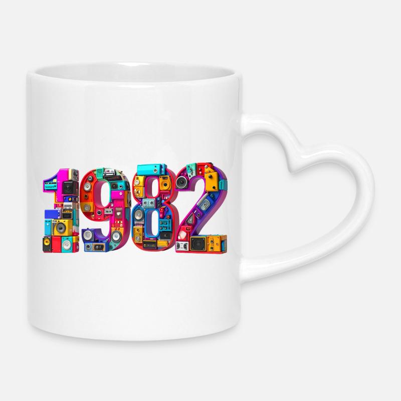 1982 – Naissance, Admission, Inscription à l’école, Mariage, Mariage - Mug avec anse en forme de cœur - blanc