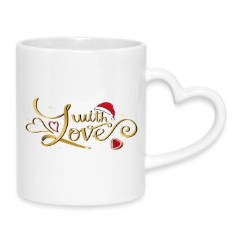 Goldener Liebes Schriftzug mit  Weihnachtsmütze - Tasse mit Herzhenkel - Weiß - Rechts