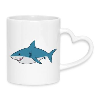 Cartoon shark with big smile - Mug with Heart-Shaped Handle - white - Right