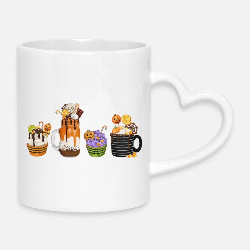 🎃 Sweet Halloween Temptation – Cupcakes & Drinks - Mug with Heart-Shaped Handle - white