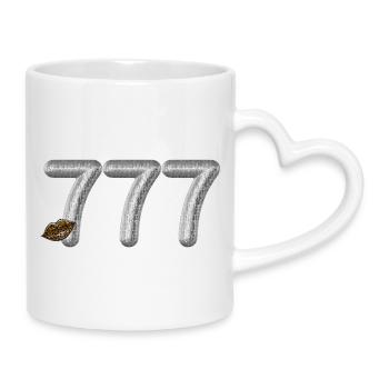 777 Angel Number Silberglitzer mit Leopardenlippen - Tasse mit Herzhenkel - Weiß - Rechts
