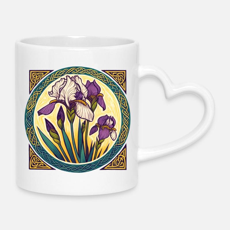 Œuvre d'art celtique complexe représentant un iris irlandais - Mug avec anse en forme de cœur - blanc