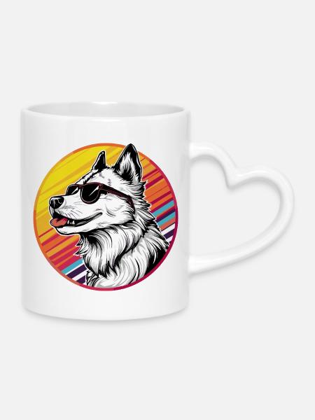 Lässiger Husky mit Sonnenbrille - Tasse mit Herzhenkel - Weiß
