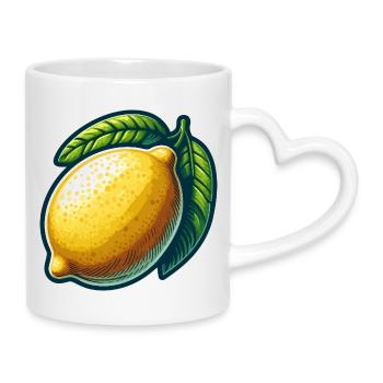 Bright Lemon with Graphic Leaves - Mug with Heart-Shaped Handle - white - Right