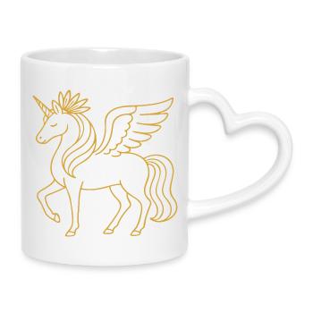 Art fantastique élégant de la ligne dorée Pégase unicorne - Mug avec anse en forme de cœur - blanc - Droite