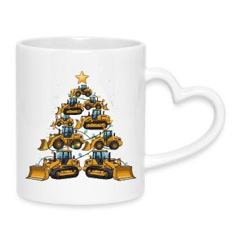 Lustiger Bulldozer Weihnachtsbaum Geschenk  - Tasse mit Herzhenkel - Weiß - Rechts