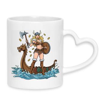 Norwegischer Wikinger-Pin-up - Tasse mit Herzhenkel - Weiß - Rechts