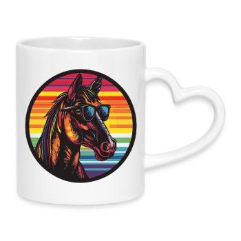 Pferd Pony mit Sonnenbrille - Tasse mit Herzhenkel - Weiß - Rechts