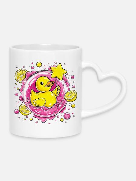 Zitrusquak Neon Entlein - Tasse mit Herzhenkel - Weiß
