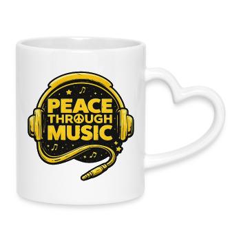 Logo de la paix à travers la musique avec des écouteurs - Mug avec anse en forme de cœur - blanc - Droite