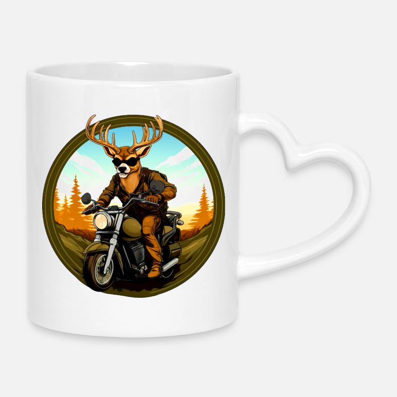 Cerf à moto - Mug avec anse en forme de cœur - blanc