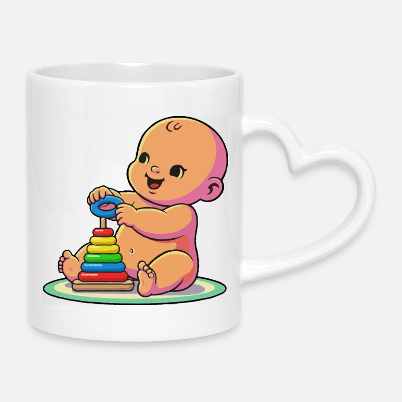 Baby with Rainbow Stacking Rings - Mug with Heart-Shaped Handle - white