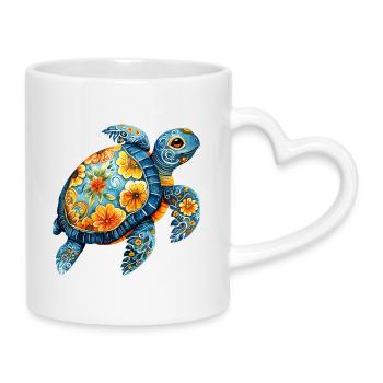 Florale Schildkröte  - Tasse mit Herzhenkel - Weiß - Rechts
