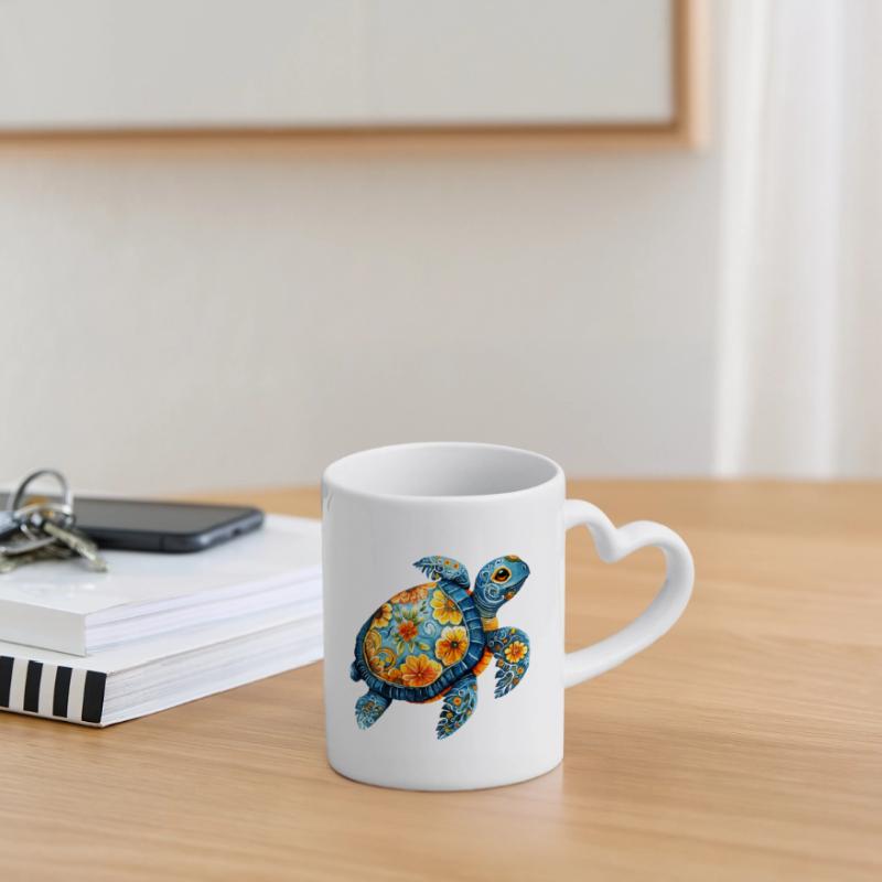 Florale Schildkröte  Tasse mit Herzhenkel