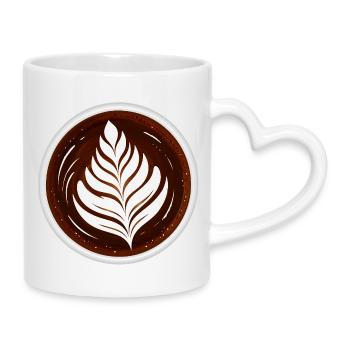 Latte Art Leaf Cappuccino Design - Mug with Heart-Shaped Handle - white - Right