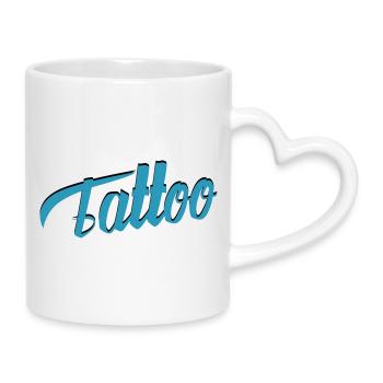 Écriture de tatouage en sarcelle-ci - Mug avec anse en forme de cœur - blanc - Droite