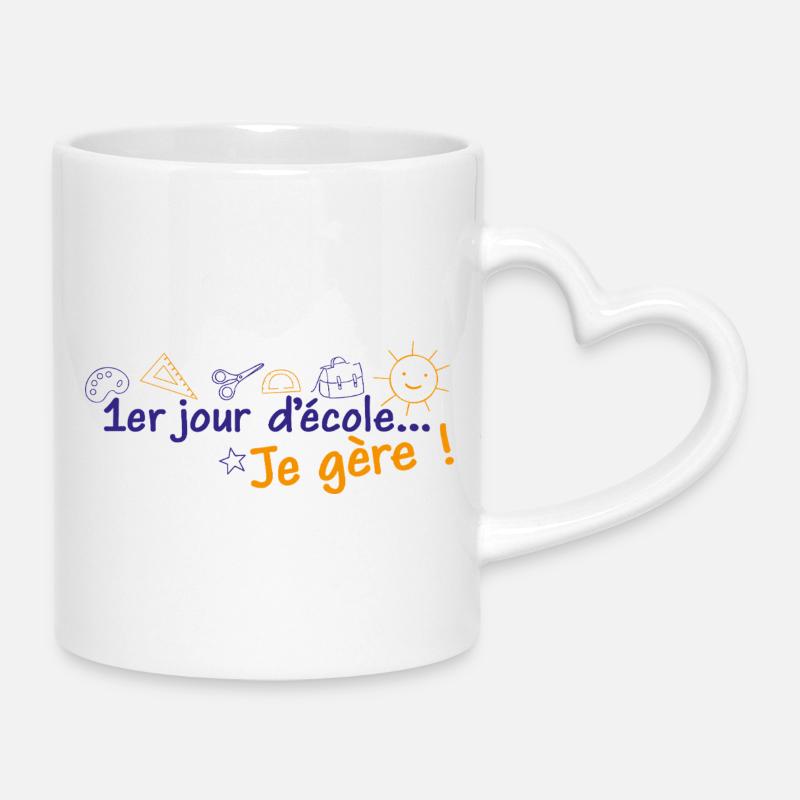 1er jour d'école je gère ! Bleu et orange - Mug avec anse en forme de cœur - blanc