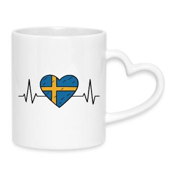 Schweden Heartbeat Line Flagge Liebe Reisen Design - Tasse mit Herzhenkel - Weiß - Rechts