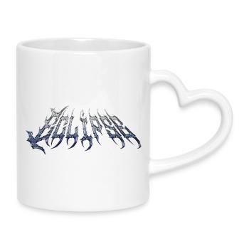 Finsternis – kaltmetallischer Chromtext - Tasse mit Herzhenkel - Weiß - Rechts