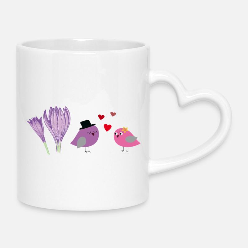 birds in love - Mug with Heart-Shaped Handle - white