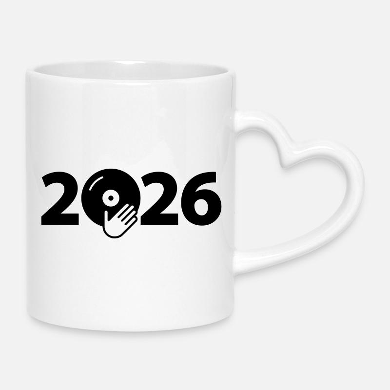 Fête de disques vinyles DJ de musique 2026 - Mug avec anse en forme de cœur - blanc