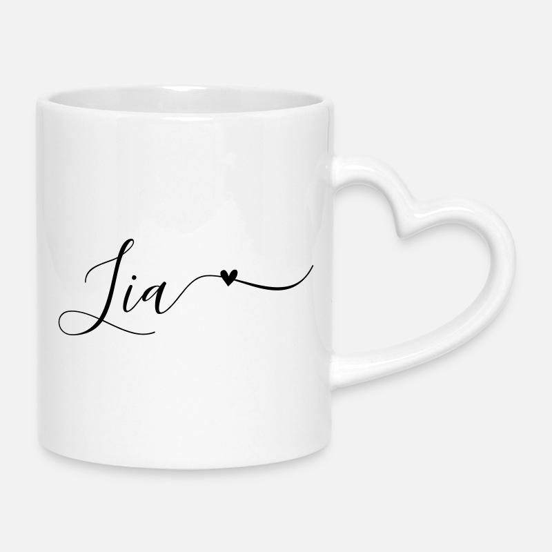 Lia Prénom Décoratif - Mug avec anse en forme de cœur - blanc