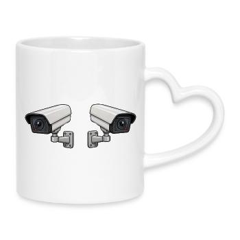 Dual Camera Surveillance Art - Mug with Heart-Shaped Handle - white - Right