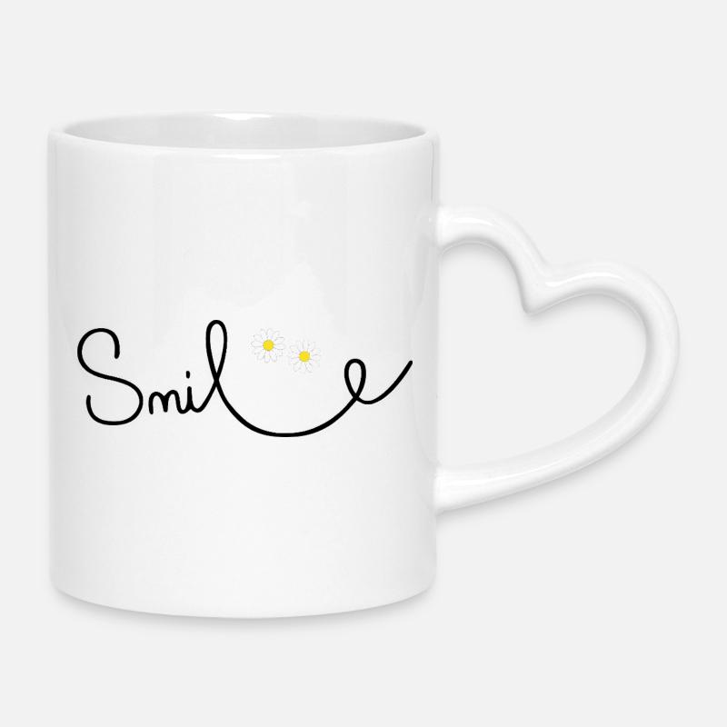 Flowery smile in cursive script - Mug with Heart-Shaped Handle - white