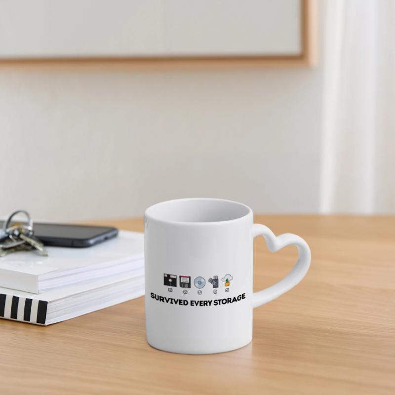 Data Storage Evolution - Tech Icons Mug with Heart-Shaped Handle