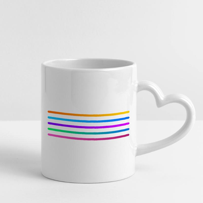 Rainbow Stripe Pattern Mug with Heart-Shaped Handle
